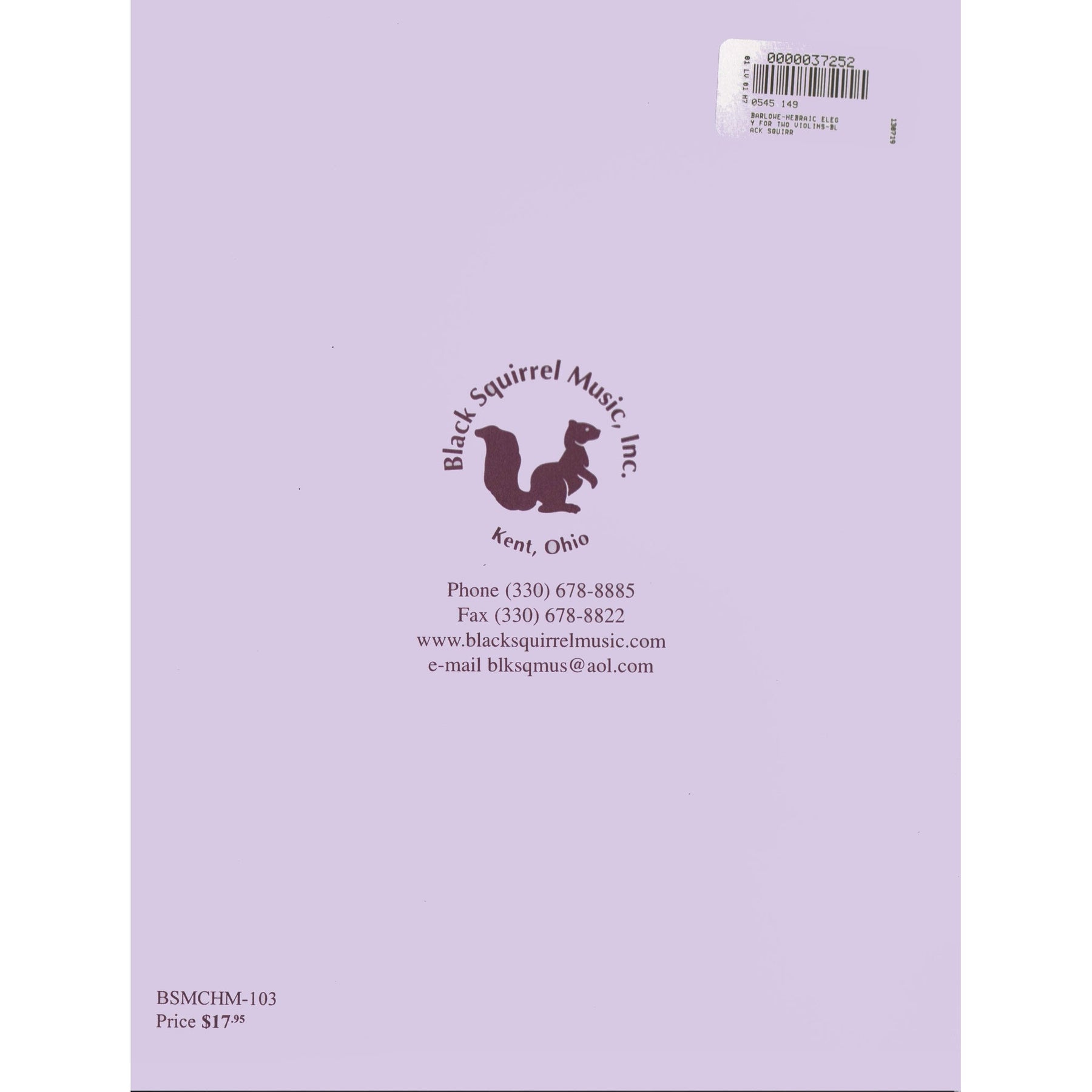 Barlowe, Amy - Hebraique Elegie for Two Violins - Black Squirrel Publication