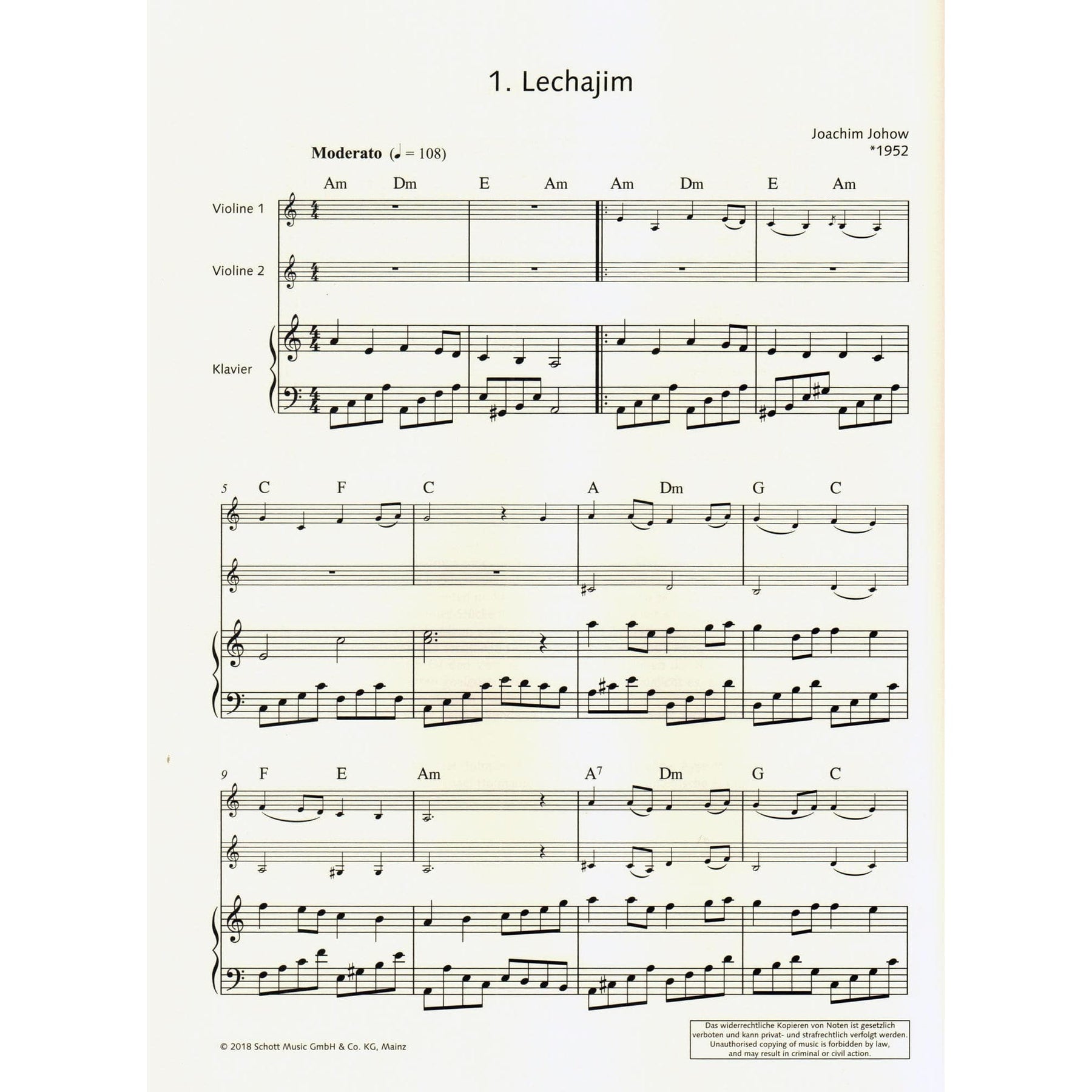 Klezmer & Violin: 17 Tunes for Violin and Piano - Book/CD set - arranged by Joachim Johow - Schott Publications