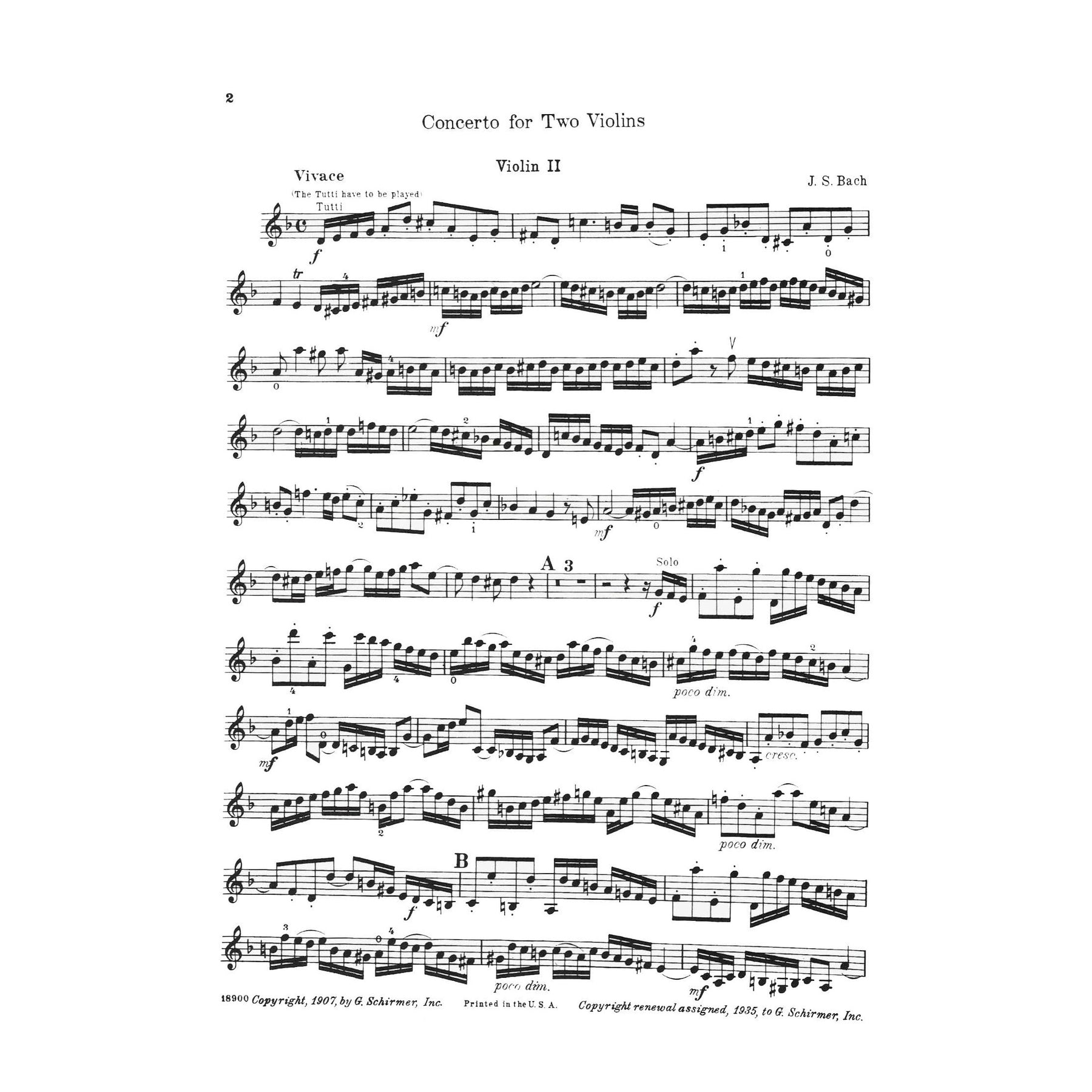 Bach, JS - Double Concerto in d minor, BWV 1043 - Two Violins and Piano - edited by Herrmann - Schirmer Edition