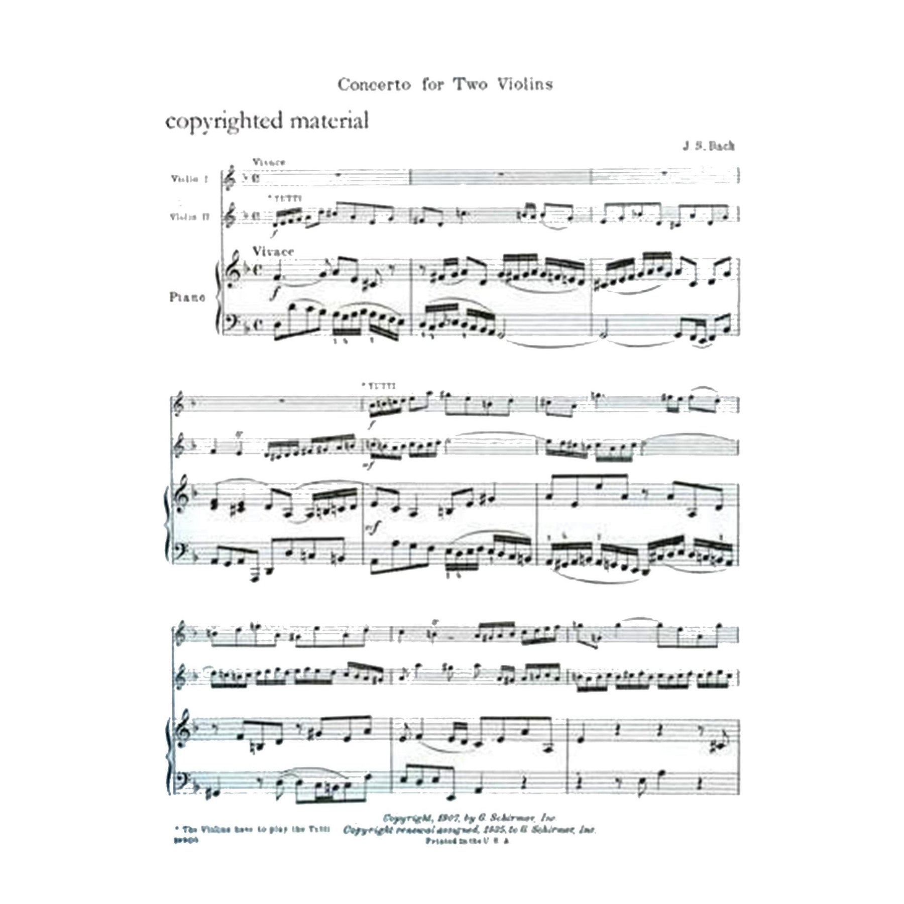 Bach, JS - Double Concerto in d minor, BWV 1043 - Two Violins and Piano - edited by Herrmann - Schirmer Edition