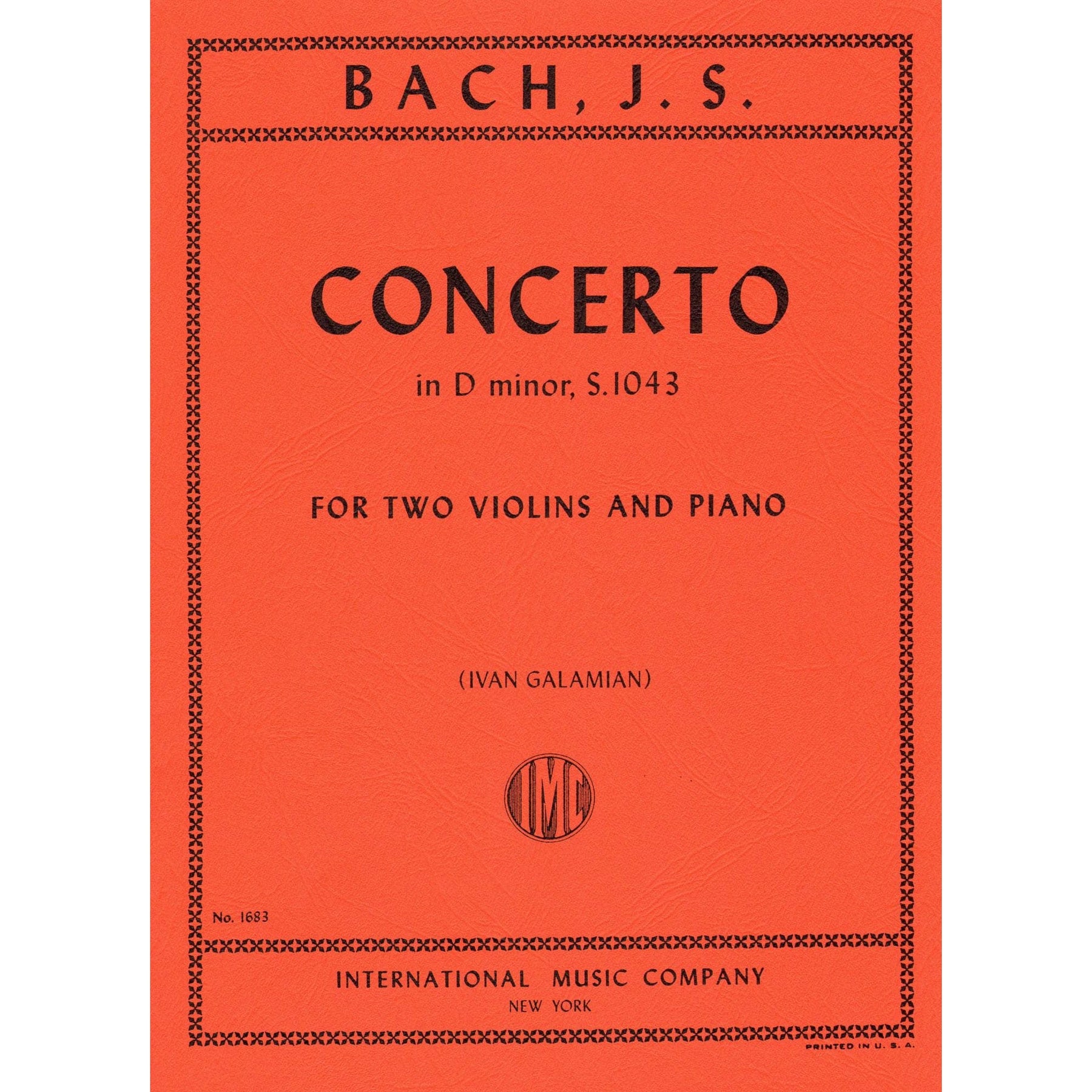 Bach, JS - Double Concerto in d minor, BWV 1043 - Two Violins and Piano - edited by Ivan Galamian - International Edition