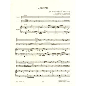 Bach, JS - Double Concerto in d minor, BWV 1043 - Two Violins and Piano - edited by Oistrakh - Edition Peters