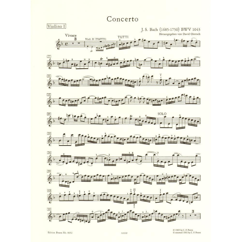 Bach, JS - Double Concerto in d minor, BWV 1043 - Two Violins and Piano - edited by Oistrakh - Edition Peters