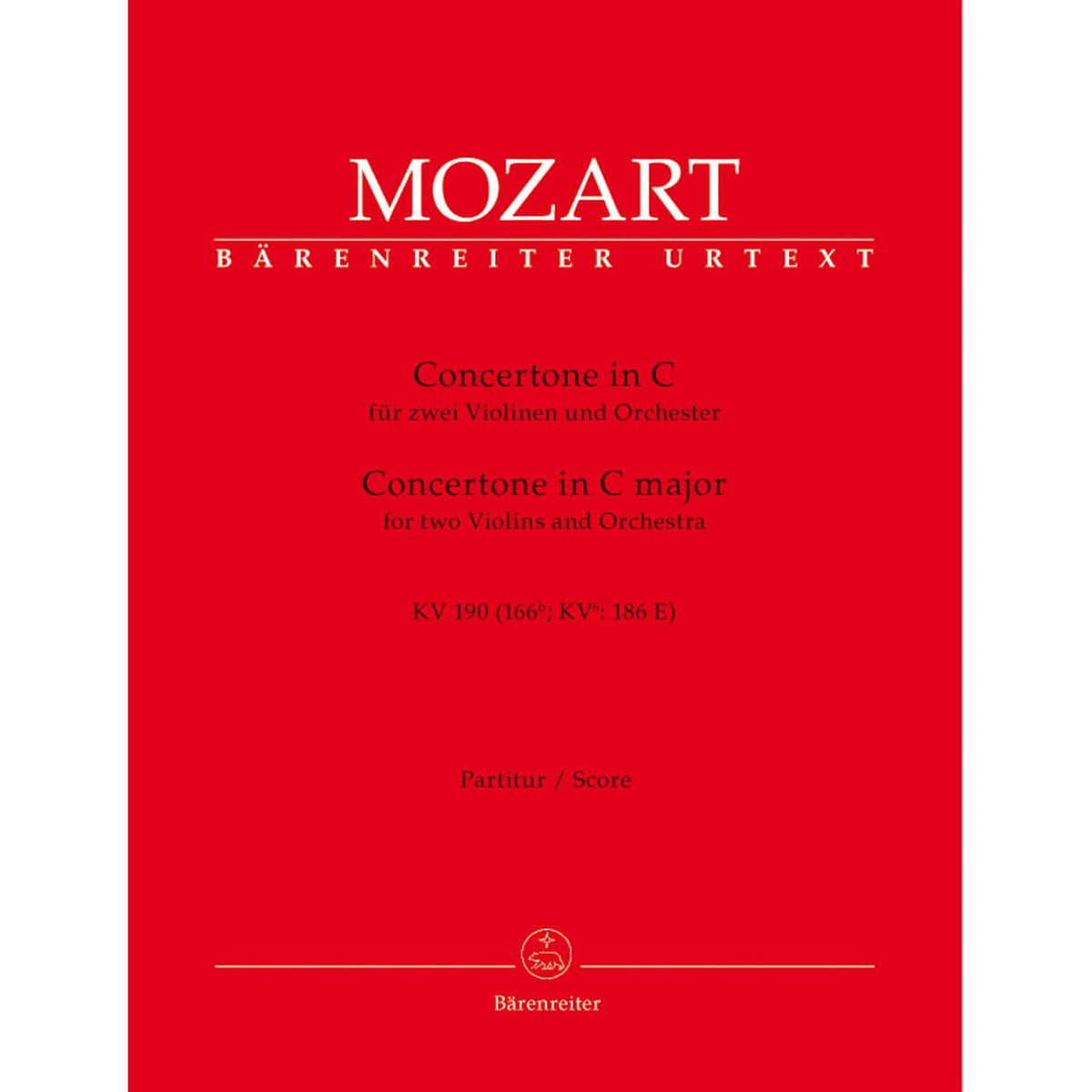 Mozart, WA - Concertone for Two Violins and Orchestra in C Major, K 190 - SCORE ONLY - Bärenreiter Verlag URTEXT