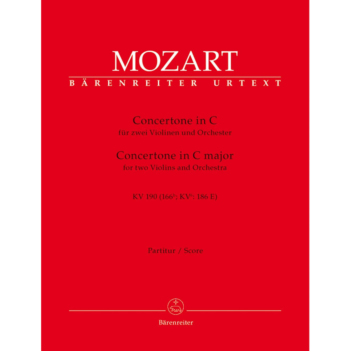 Mozart, WA - Concertone for Two Violins and Orchestra in C Major, K 190 - SCORE ONLY - Bärenreiter Verlag URTEXT