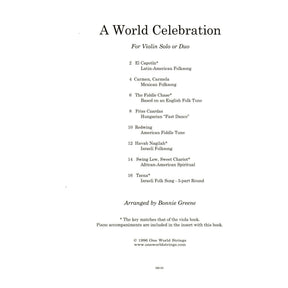 Greene, Bonnie - A World Celebration - Two Violins and Piano - One World Strings Edition