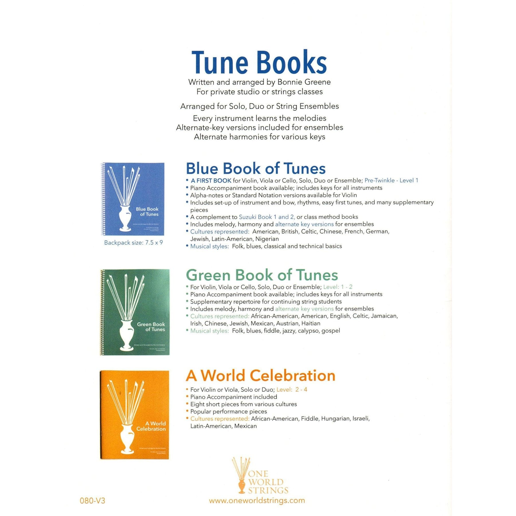 Greene, Bonnie - A World Celebration - Two Violins and Piano - One World Strings Edition
