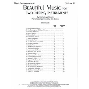 Applebaum, Samuel - Beautiful Music For Two String Instruments Volume 3 Piano Accompaniment - Arranged by Steiner - Belwin-Mills Publication