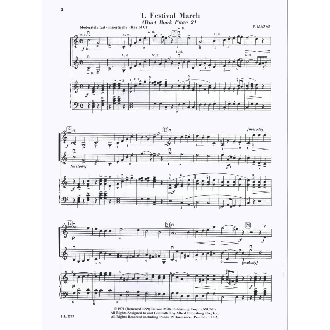 Applebaum, Samuel - Beautiful Music For Two String Instruments Volume 3 Piano Accompaniment - Arranged by Steiner - Belwin-Mills Publication