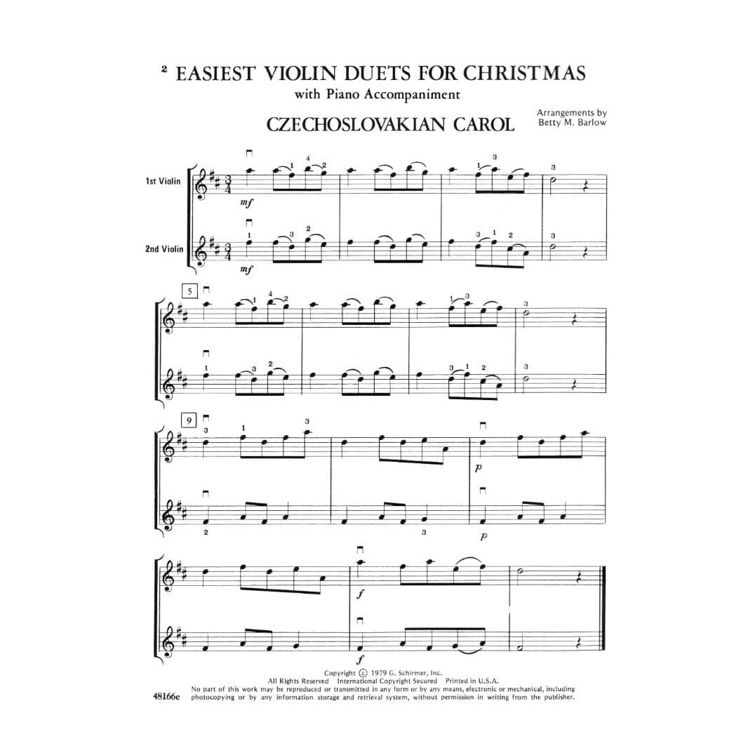 Barlow, Betty - Easiest Violin Duets for Christmas Book 2 with Piano Accompaniment - Schirmer Edition