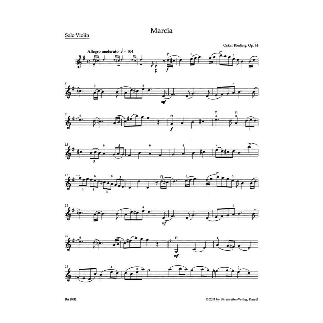 Rieding, Oskar - Marcia Op 44, Rondo Op 22/3 - Violin and Piano - edited by Kurt Sassmannshaus - Bärenreiter