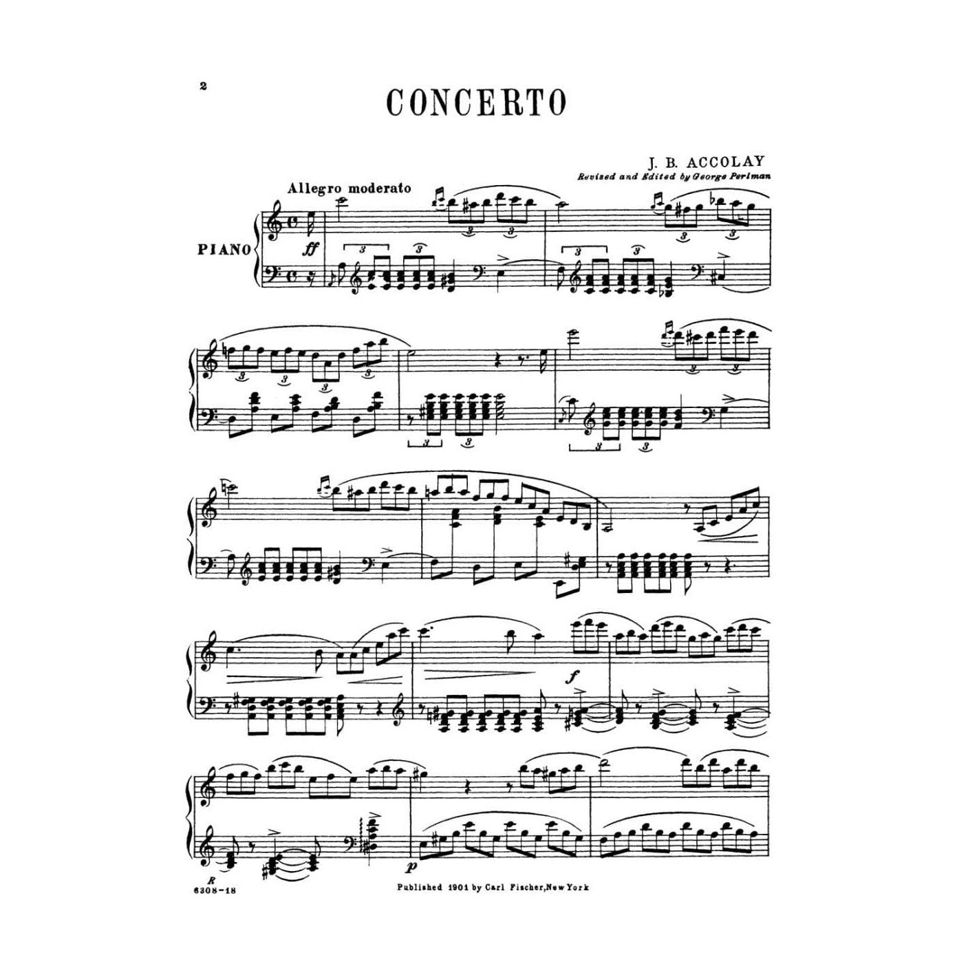 Accolay, JB - Concerto No 1 in a minor for Violin and Piano - Arranged by Perlman - Fischer Edition