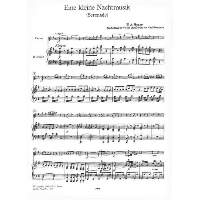 Mozart, WA - Eine Kleine Nachtmusik for Violin and Piano, K 525 - arranged by Herrmann - Edition Peters