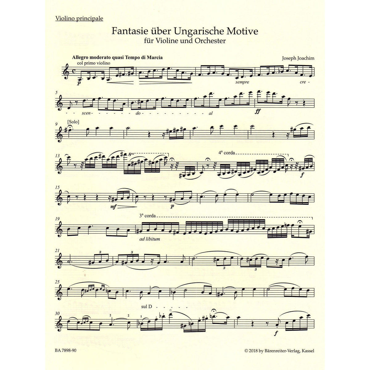 Joachim, Joseph - Two Fantasies for Violin and Piano - Barenreiter URTEXT Edition