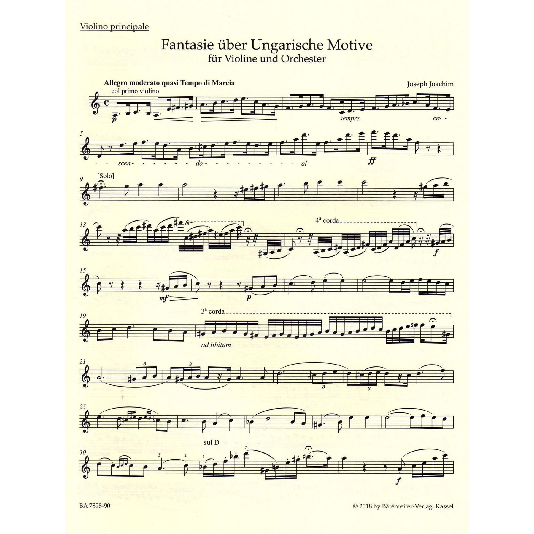 Joachim, Joseph - Two Fantasies for Violin and Piano - Barenreiter URTEXT Edition
