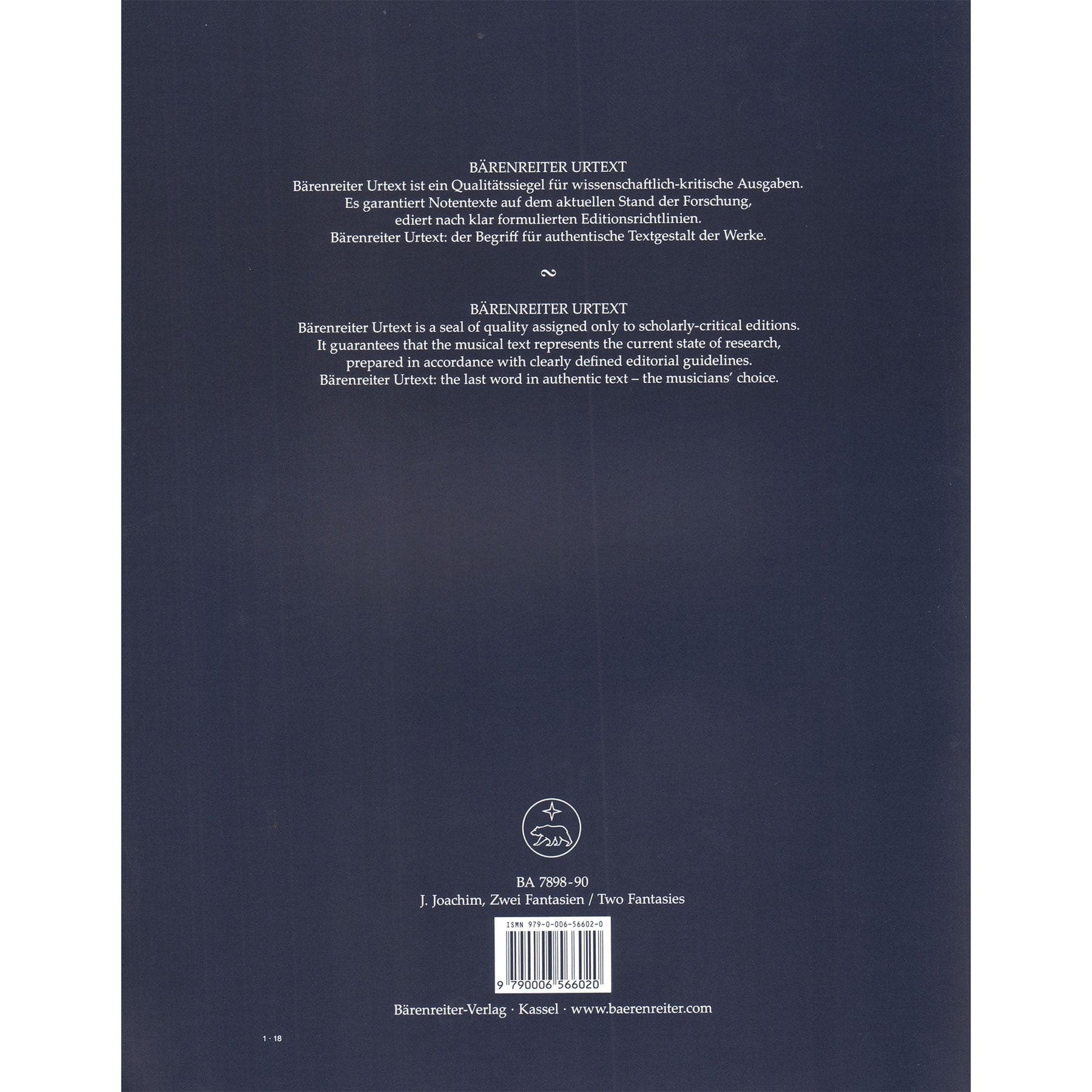 Joachim, Joseph - Two Fantasies for Violin and Piano - Barenreiter URTEXT Edition