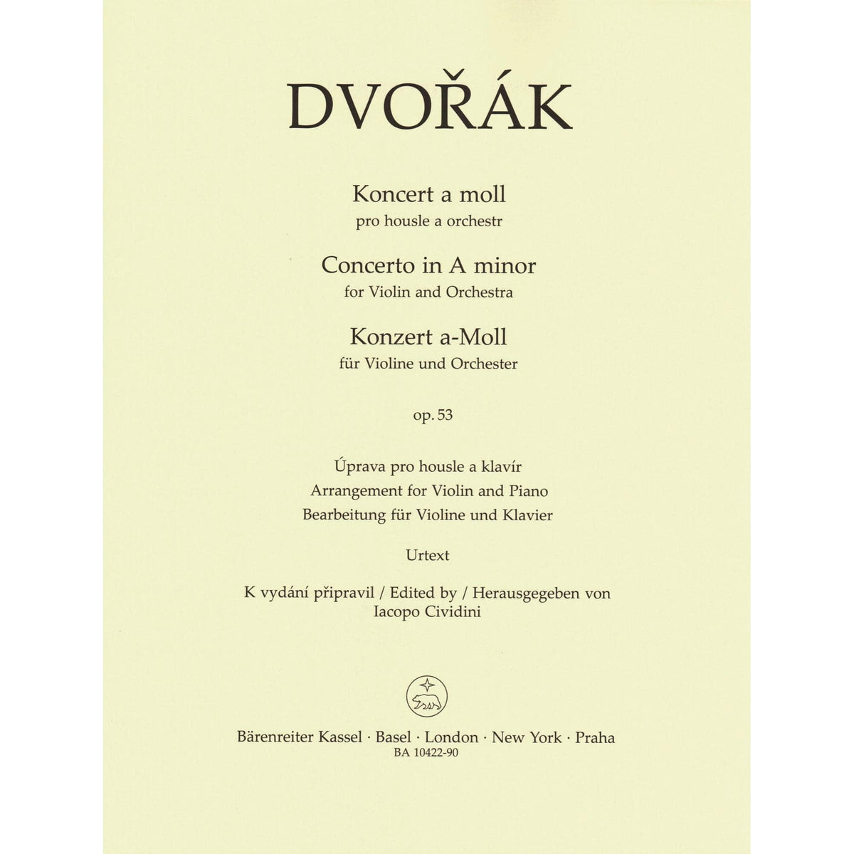 Dvorak, Antonin - Concerto in A minor, op. 53 - for Violin and Piano - edited by Iacopo Cividini - Barenreiter URTEXT