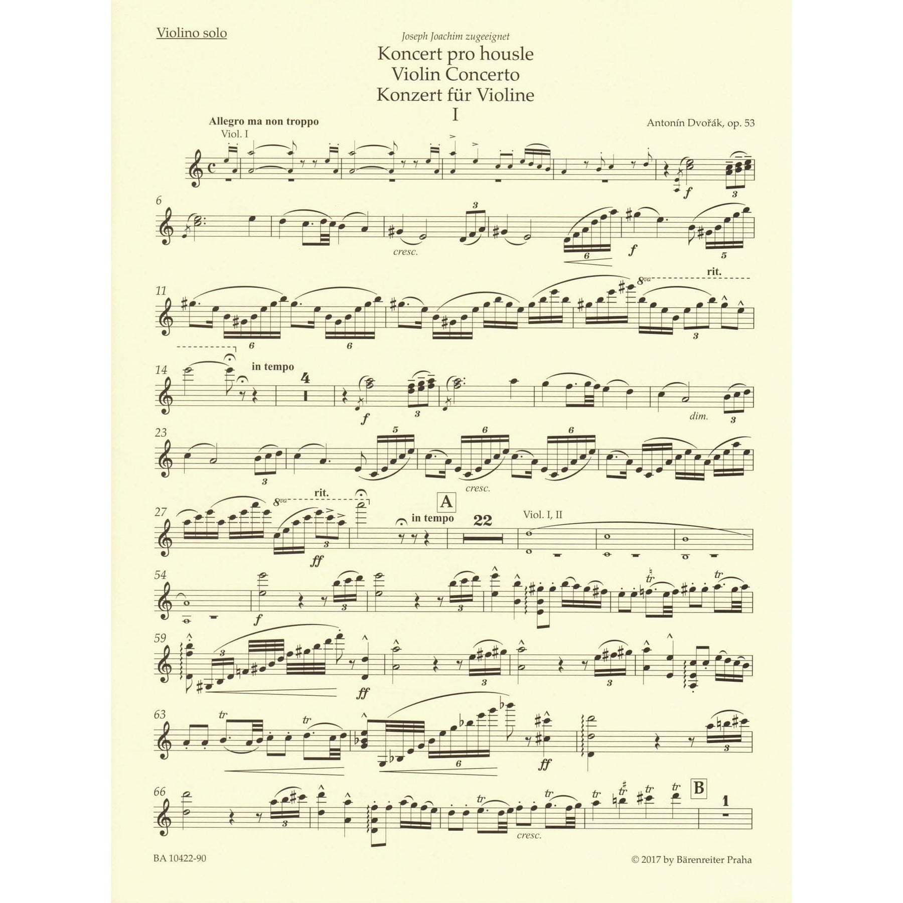 Dvorak, Antonin - Concerto in A minor, op. 53 - for Violin and Piano - edited by Iacopo Cividini - Barenreiter URTEXT