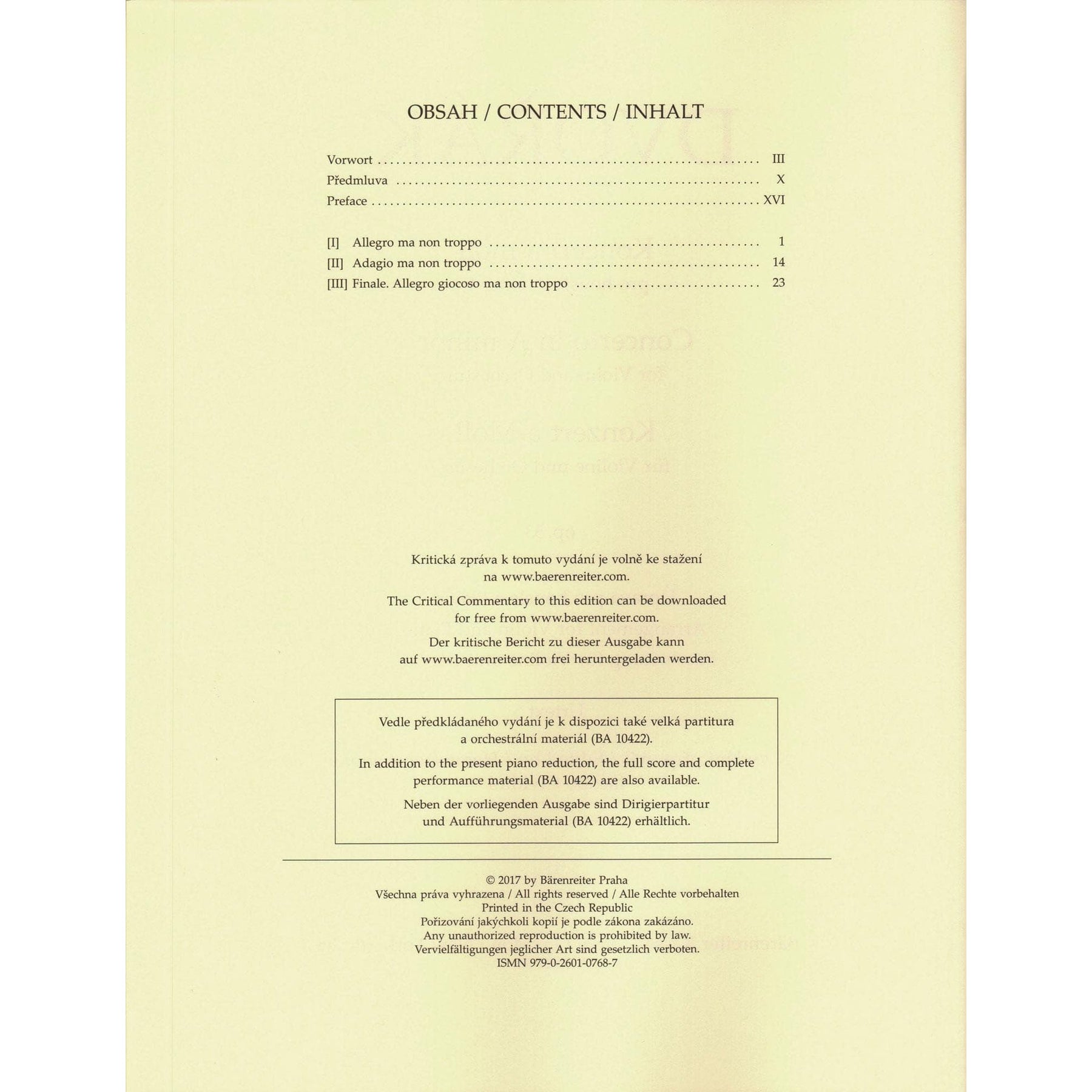Dvorak, Antonin - Concerto in A minor, op. 53 - for Violin and Piano - edited by Iacopo Cividini - Barenreiter URTEXT