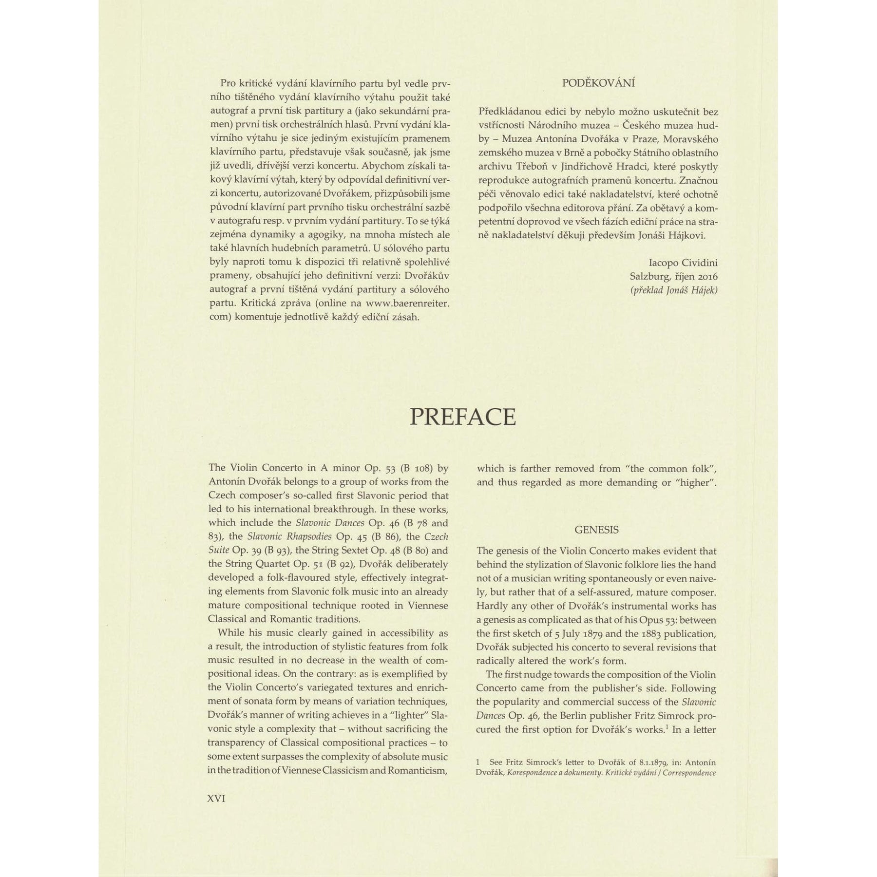Dvorak, Antonin - Concerto in A minor, op. 53 - for Violin and Piano - edited by Iacopo Cividini - Barenreiter URTEXT