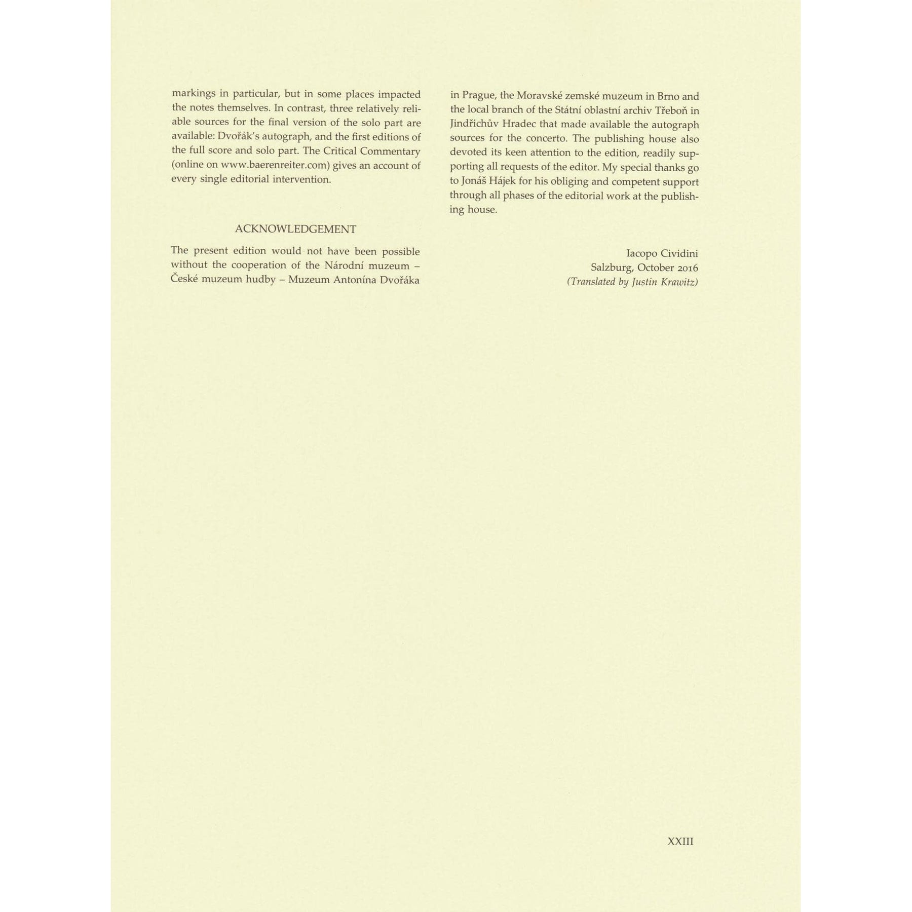 Dvorak, Antonin - Concerto in A minor, op. 53 - for Violin and Piano - edited by Iacopo Cividini - Barenreiter URTEXT