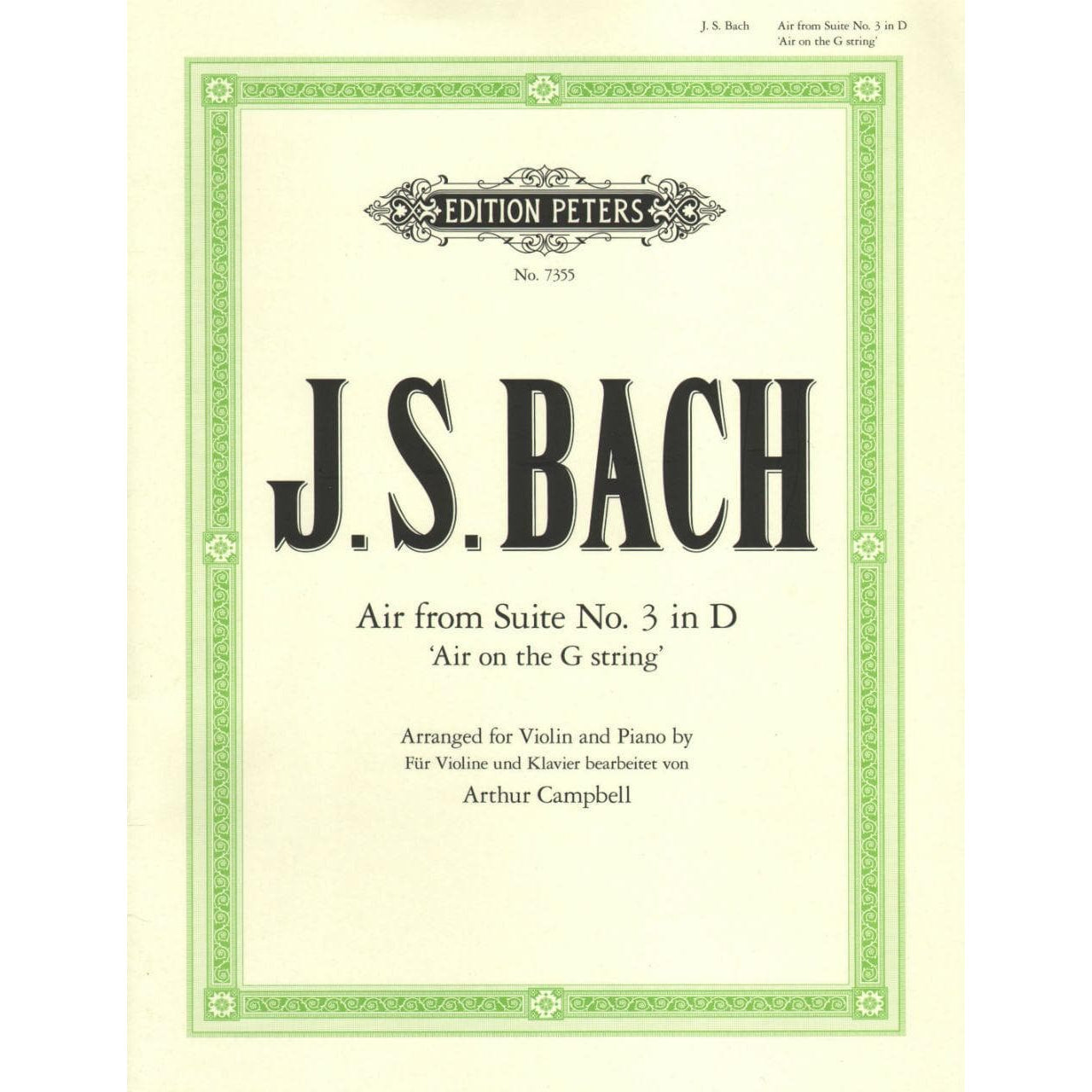 Bach, JS - Air on the G String BWV 1068 for Violin - Arranged by Campbell - Peters Edition