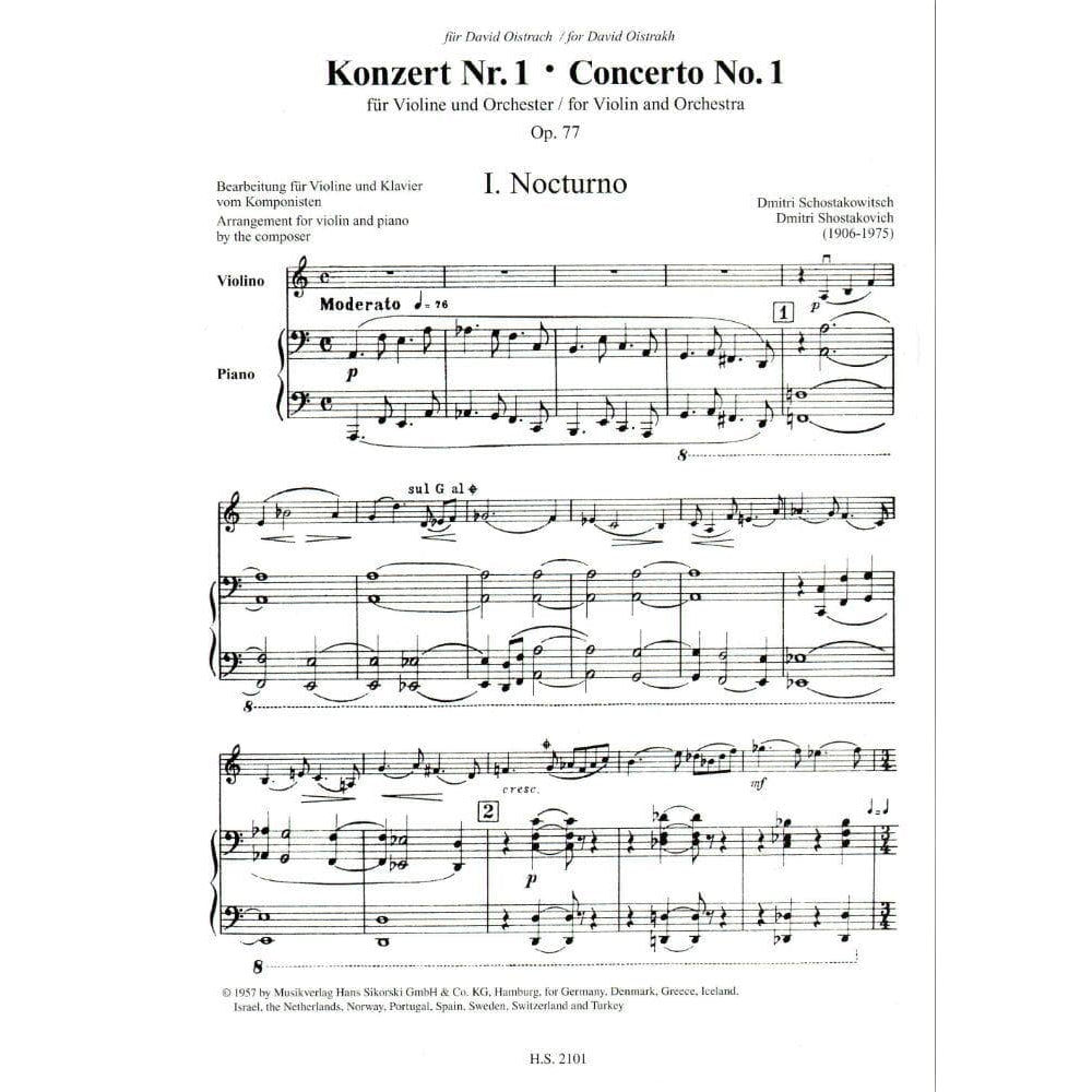 Shostakovich, Dmitri - Concerto No 1 Op 77 - for Violin and Piano - Edition Sikorski