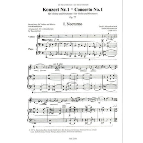 Shostakovich, Dmitri - Concerto No 1 Op 77 - for Violin and Piano - Edition Sikorski