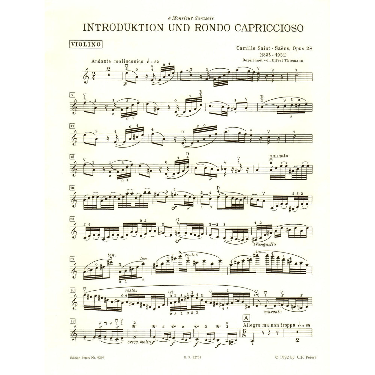 Camille Saint-Saens - Introduction and Rondo Capriccioso, Op 28 - Violin and Piano - Thiemann - Peters