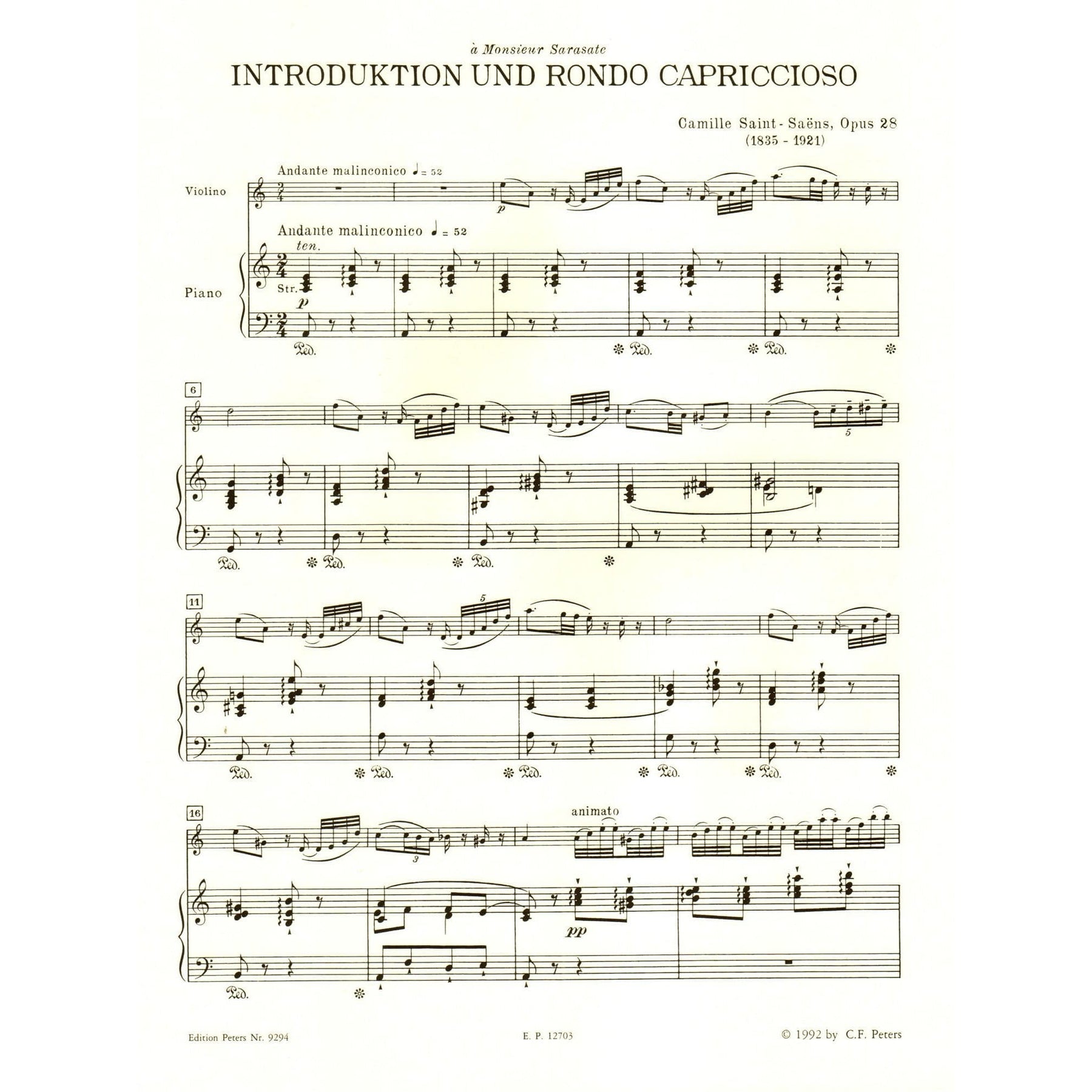 Camille Saint-Saens - Introduction and Rondo Capriccioso, Op 28 - Violin and Piano - Thiemann - Peters