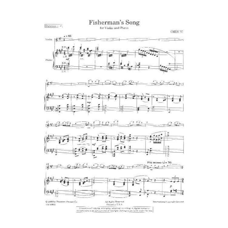 Chen Yi - Fisherman's Song for Violin and Piano - Theodore Presser