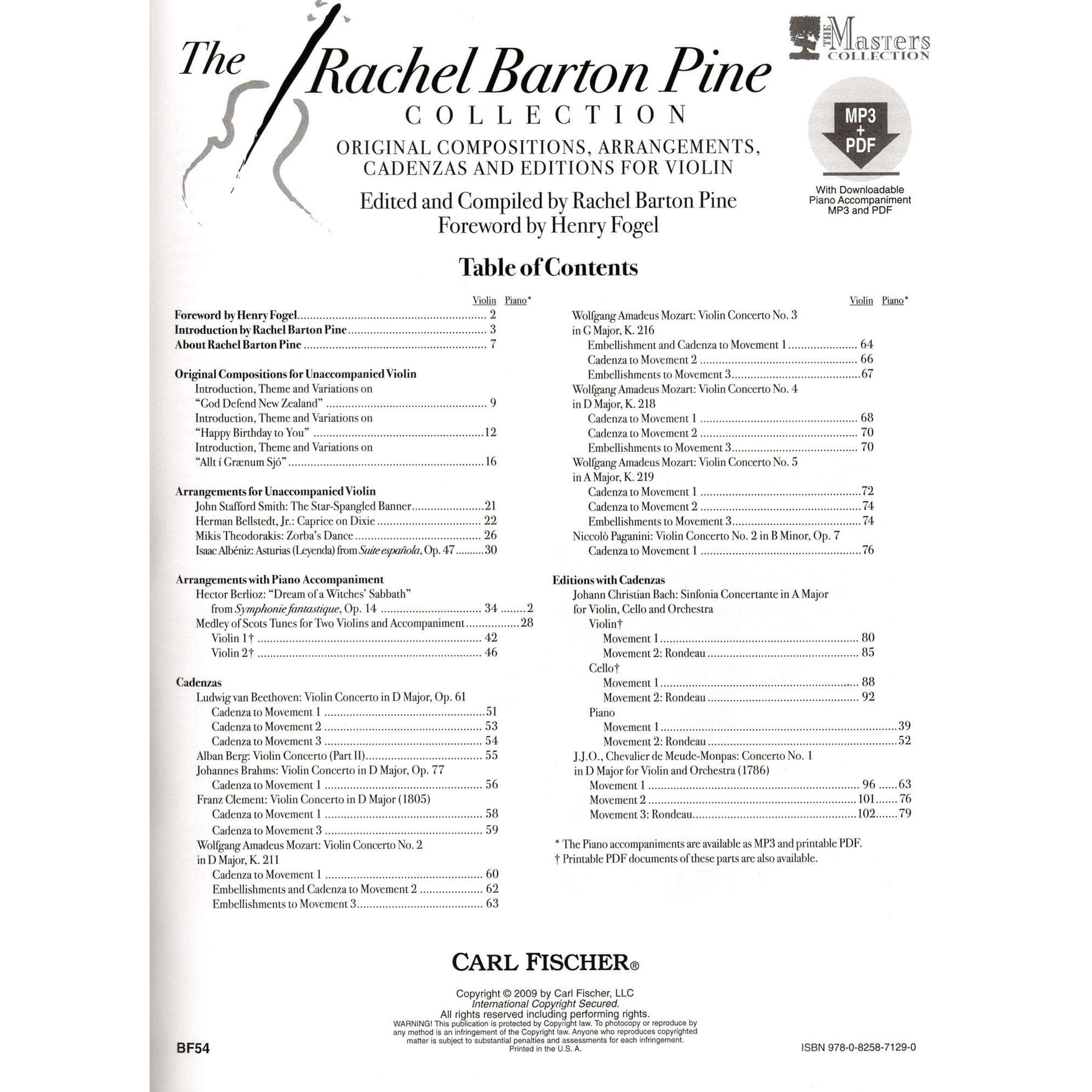Barton Pine, Rachel - Original Compositions, Arrangements, Cadenzas and Editions for Violin - Solo Violin/Violin and Piano - Carl Fischer