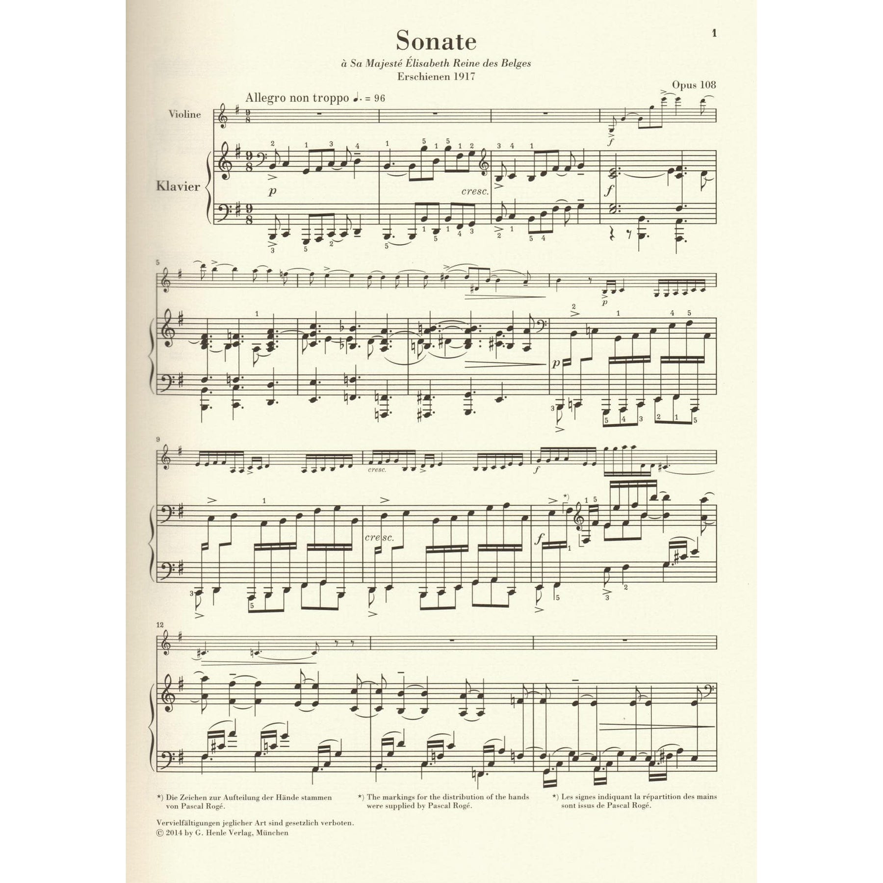 Faure, Gabriel - Sonata No. 2 in E minor, Opus 108 - for Violin and Piano - edited by Fabian Kolb - G Henle URTEXT