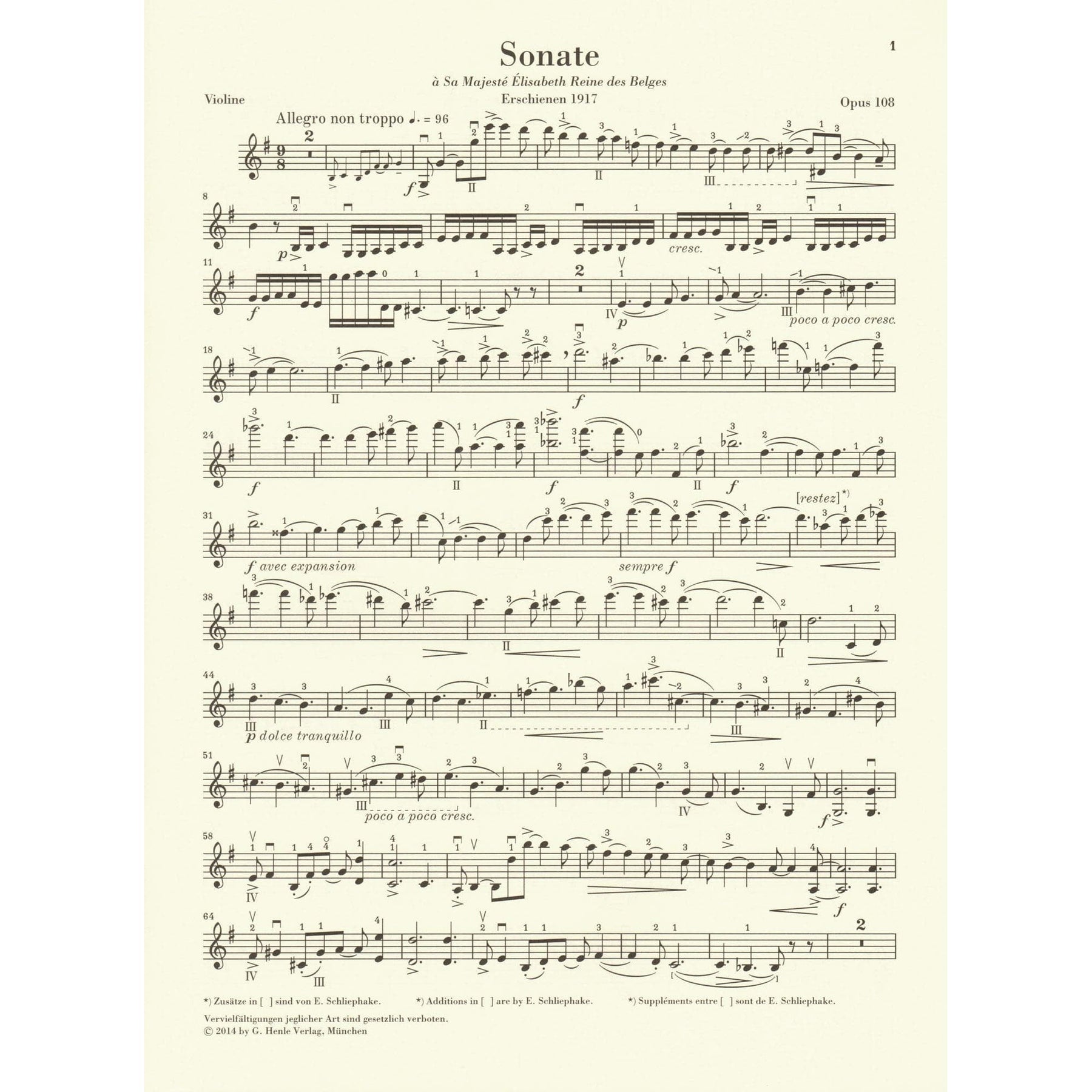 Faure, Gabriel - Sonata No. 2 in E minor, Opus 108 - for Violin and Piano - edited by Fabian Kolb - G Henle URTEXT