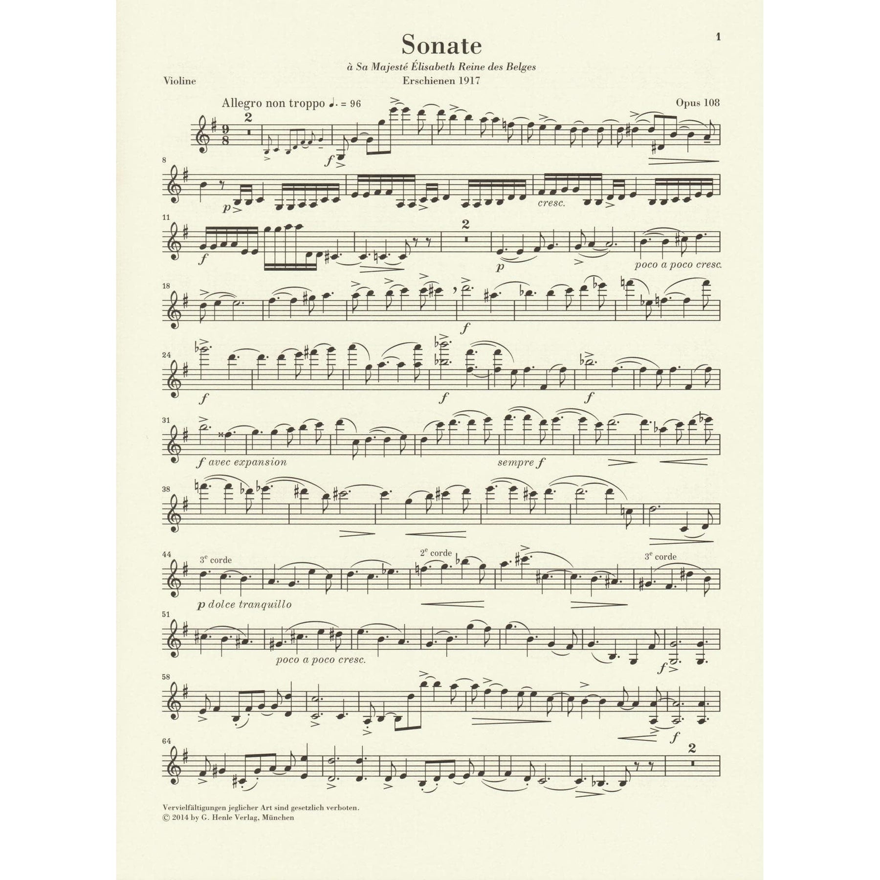 Faure, Gabriel - Sonata No. 2 in E minor, Opus 108 - for Violin and Piano - edited by Fabian Kolb - G Henle URTEXT