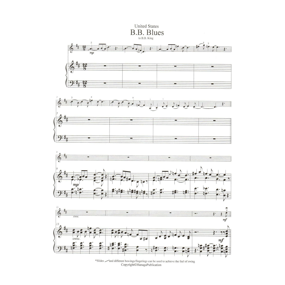 Khanagov, Karén - B.B. Blues - United States from Parade of Nations - for Violin and Piano - Hanaga Publication