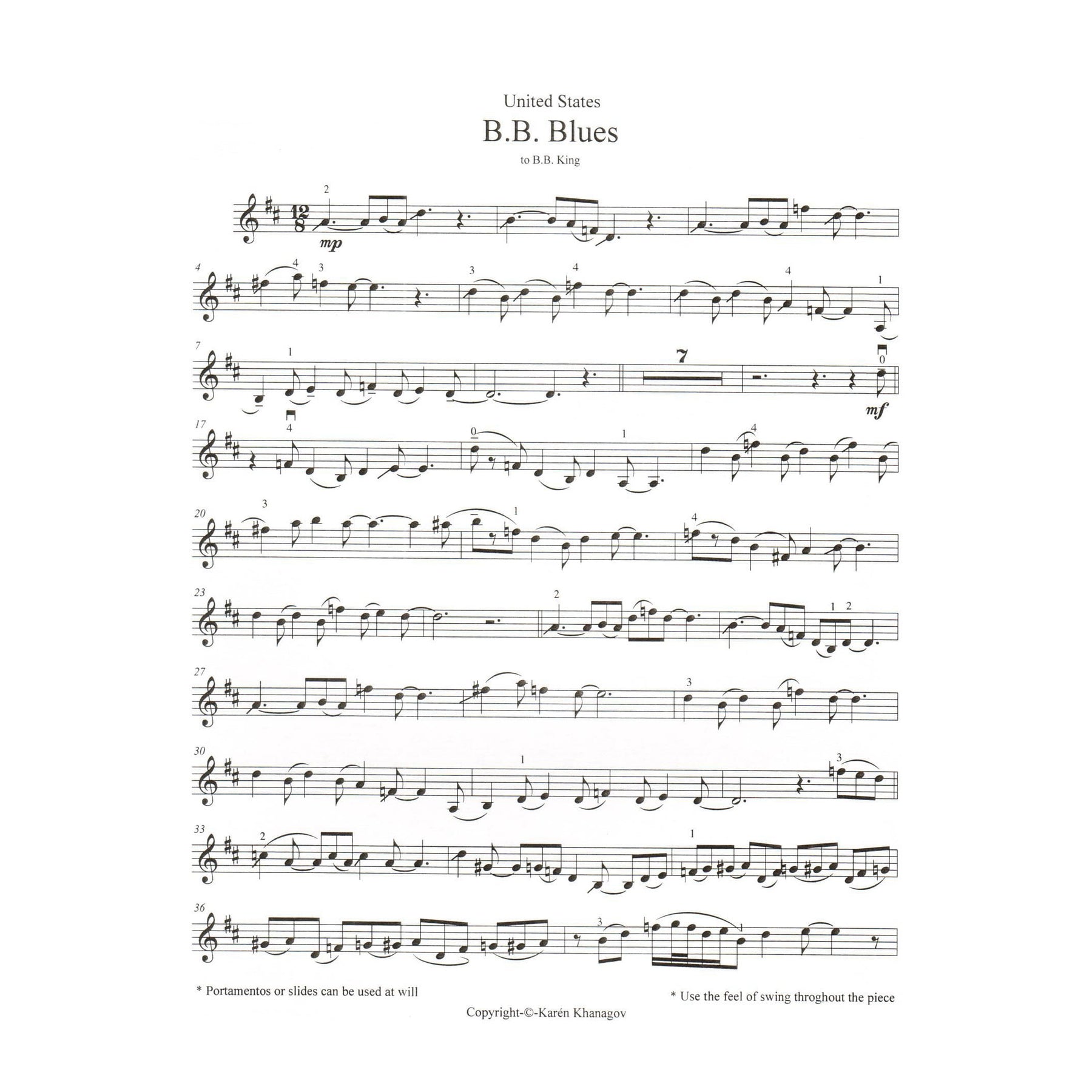 Khanagov, Karén - B.B. Blues - United States from Parade of Nations - for Violin and Piano - Hanaga Publication
