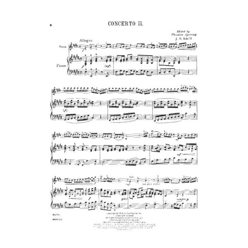 Bach, JS - Violin Concerto No 2 in E Major, BWV 1042 - Violin and Piano - edited by Spiering - Carl Fischer