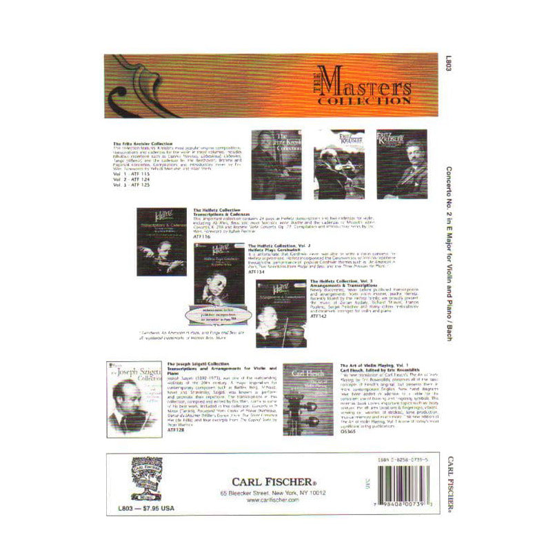 Bach, JS - Violin Concerto No 2 in E Major, BWV 1042 - Violin and Piano - edited by Spiering - Carl Fischer