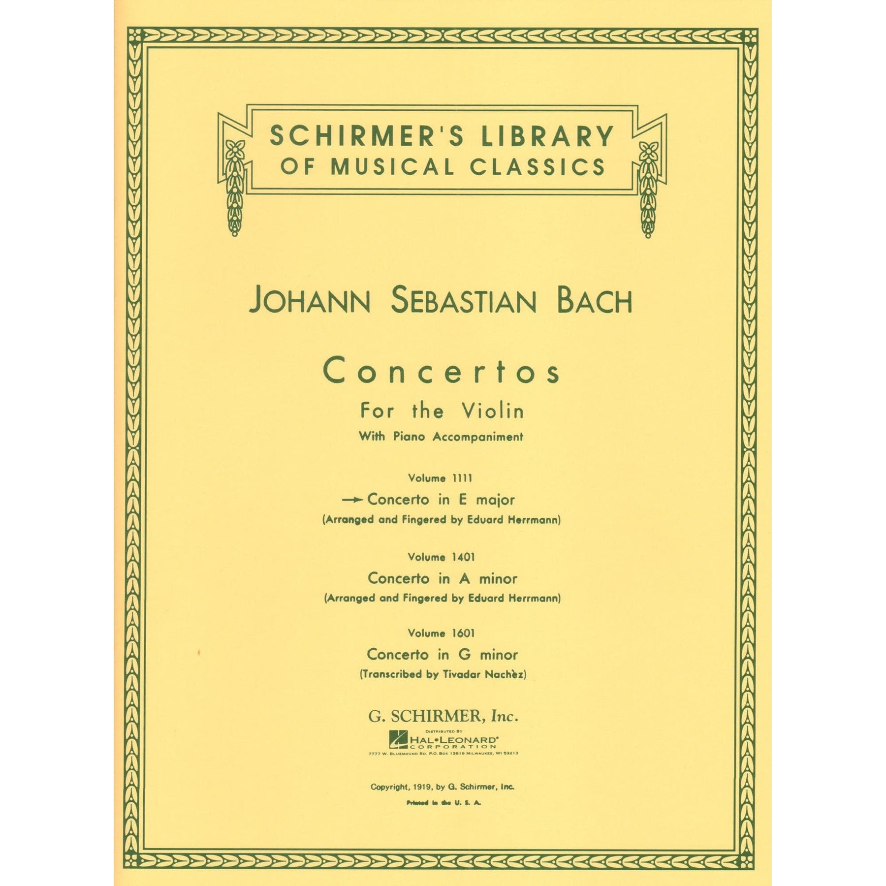 Bach, JS - Violin Concerto No 2 in E Major, BWV 1042 - Violin and Piano - edited by Herrmann - Schirmer