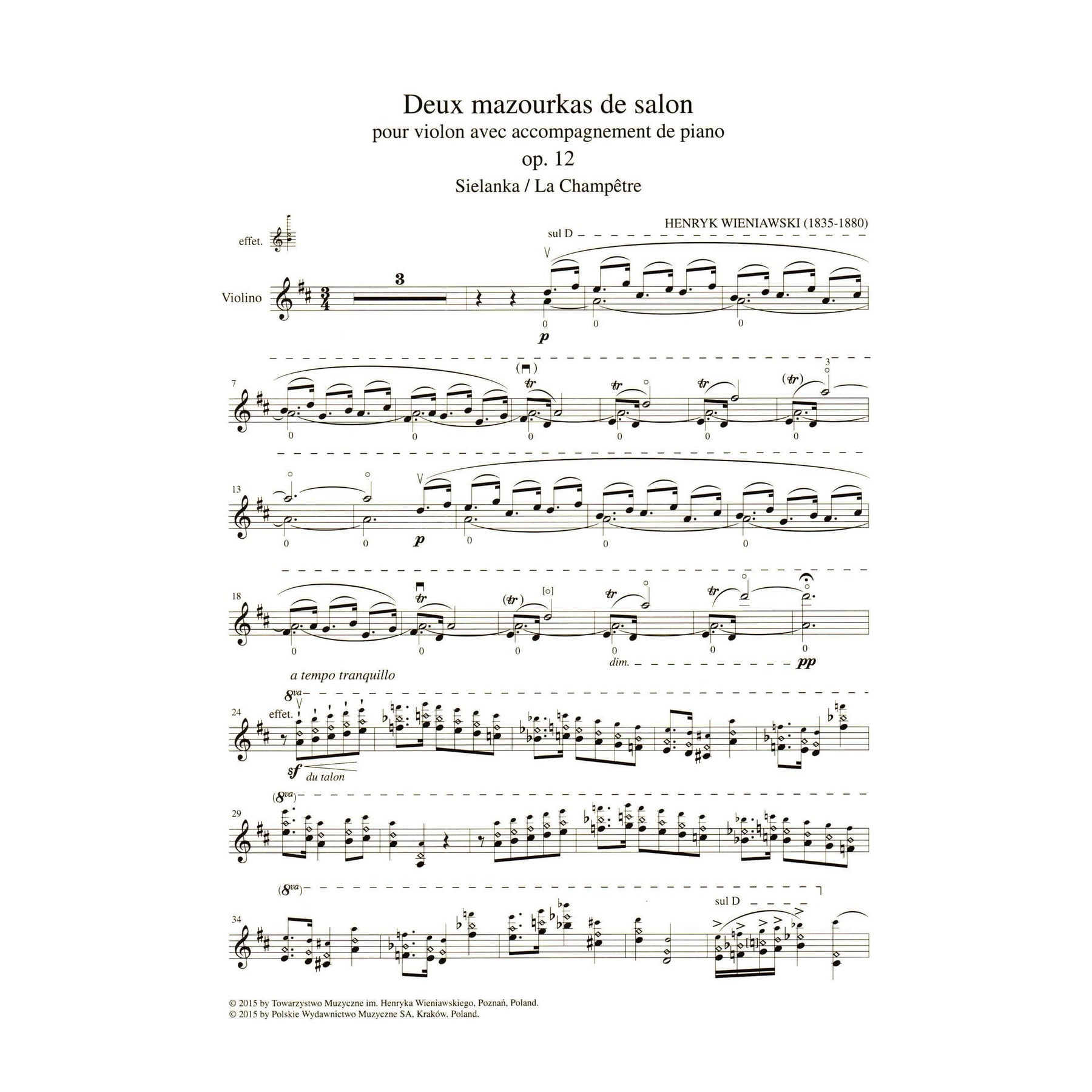 Wieniawski, Henryk - Two Mazurkas, Op. 12 - for Violin and Piano - edited by Zofia Chechlinska - PWM Edition