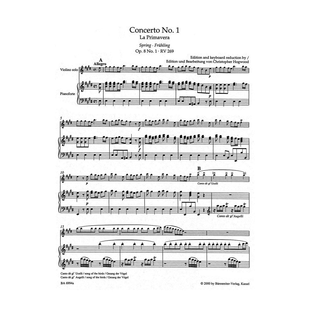 Vivaldi, Antonio - Four Seasons ( Complete ) For Violin and Piano URTEXT Published by Barenreiter
