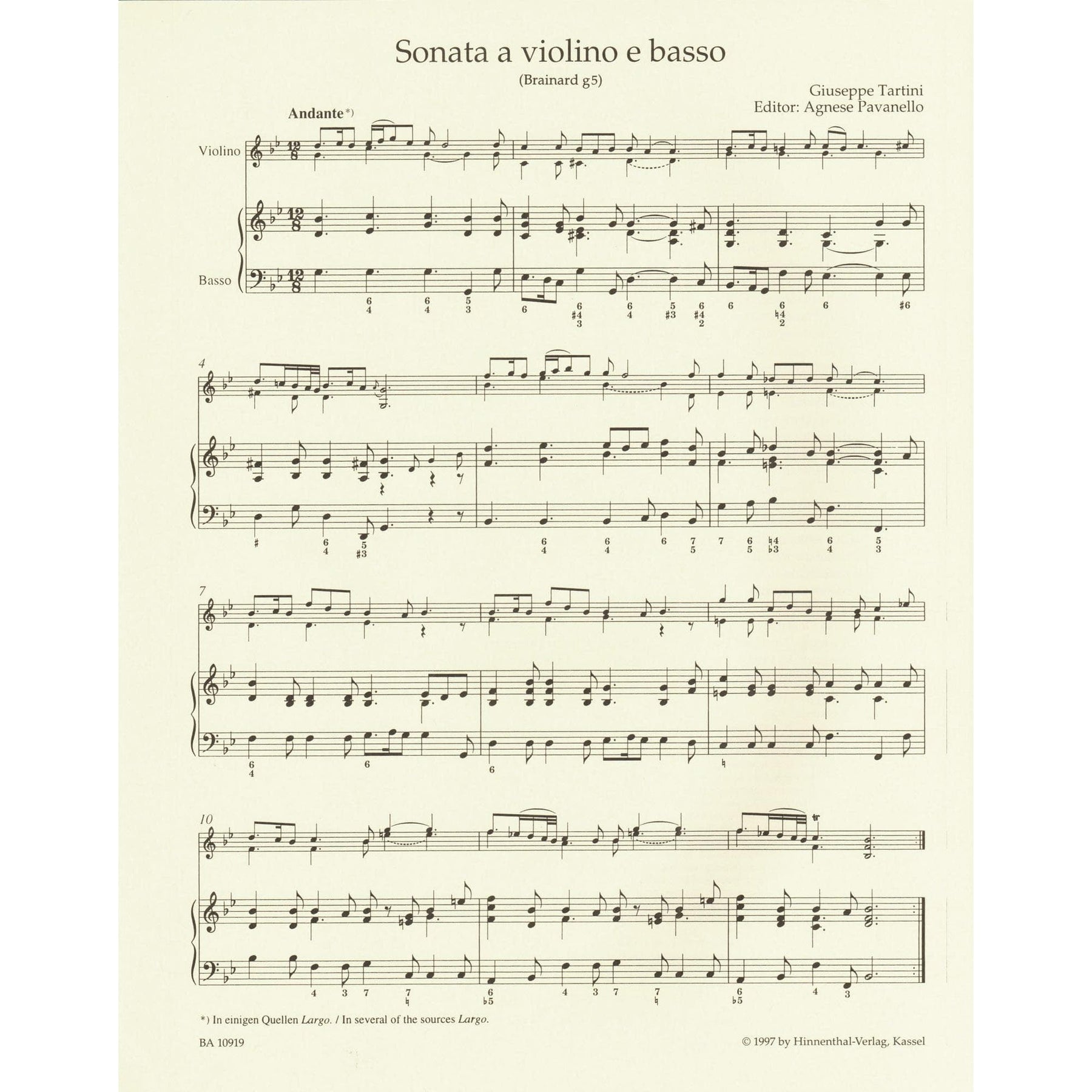 Tartini, Giuseppe - Sonata in G minor ("Devil's Trill") - for Violin and Basso continuo - Barenreiter URTEXT