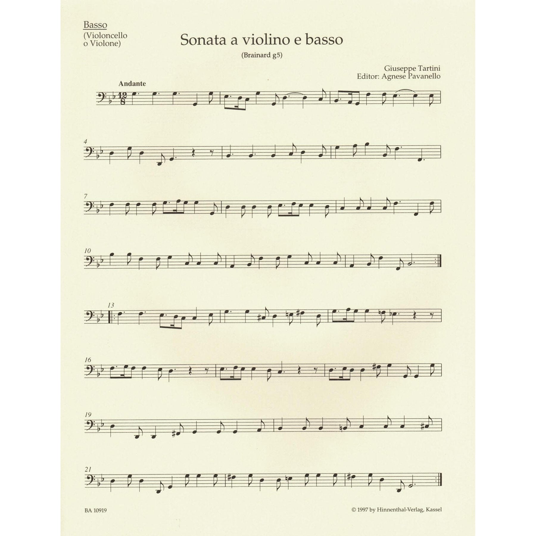 Tartini, Giuseppe - Sonata in G minor ("Devil's Trill") - for Violin and Basso continuo - Barenreiter URTEXT