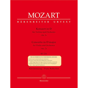 Mozart, WA - Concerto No 2 in D Major, K 211 - Violin and Piano - edited by Christoph Hellmut Mahling - Bärenreiter Verlag URTEXT
