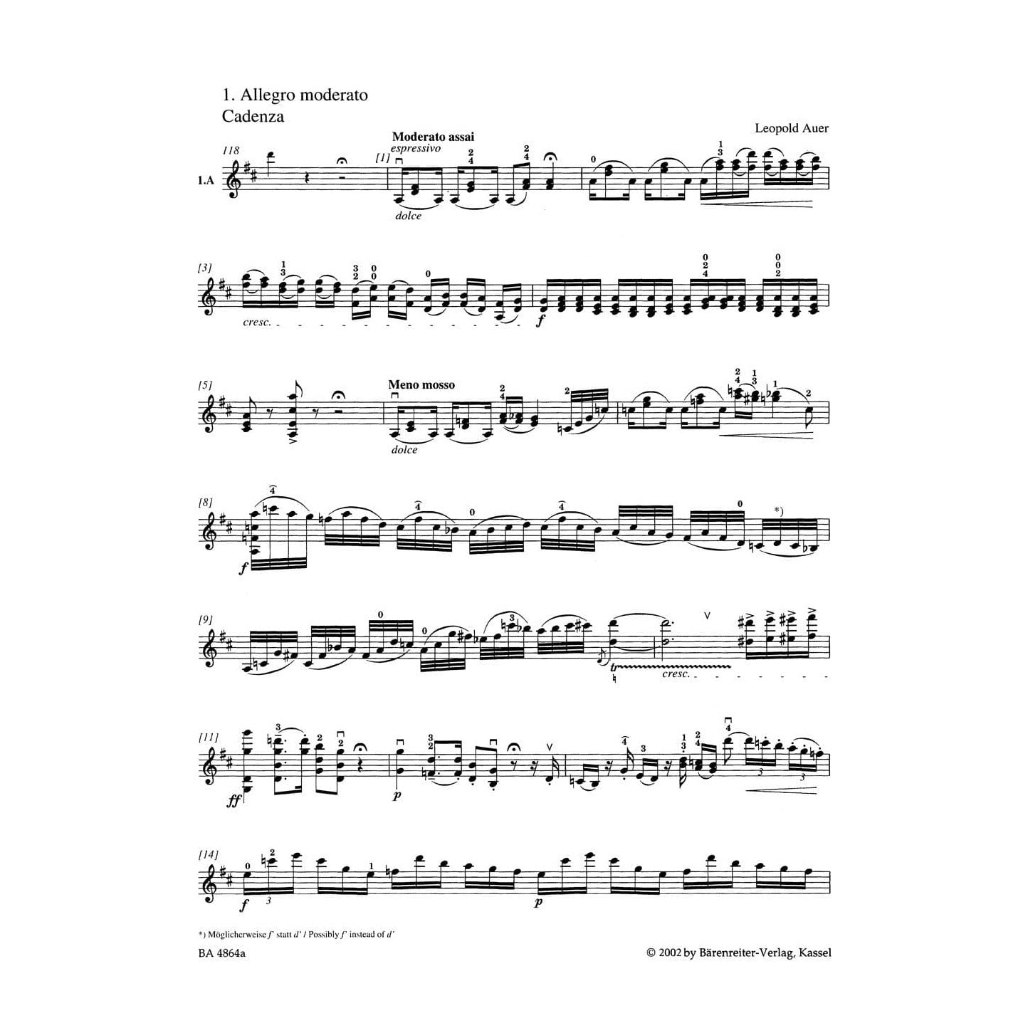 Mozart, WA - Concerto No 2 in D Major, K 211 - Violin and Piano - edited by Christoph Hellmut Mahling - Bärenreiter Verlag URTEXT