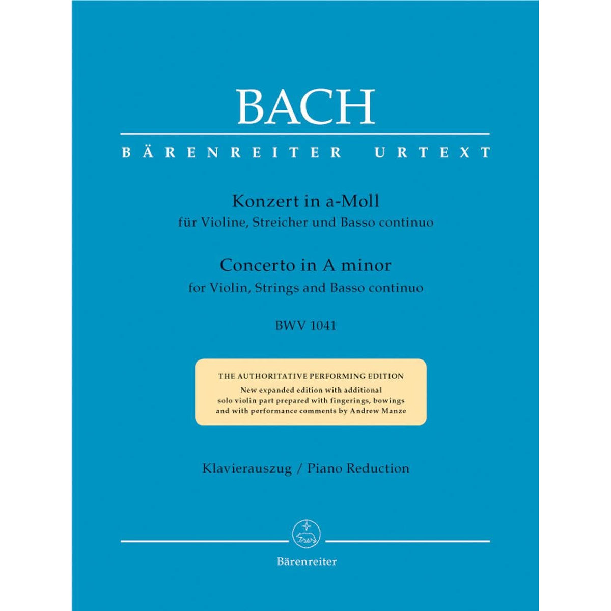 Bach, JS - Concerto No 1 in a minor BWV 1041 for Violin and Piano - Barenreiter Verlag URTEXT Edition