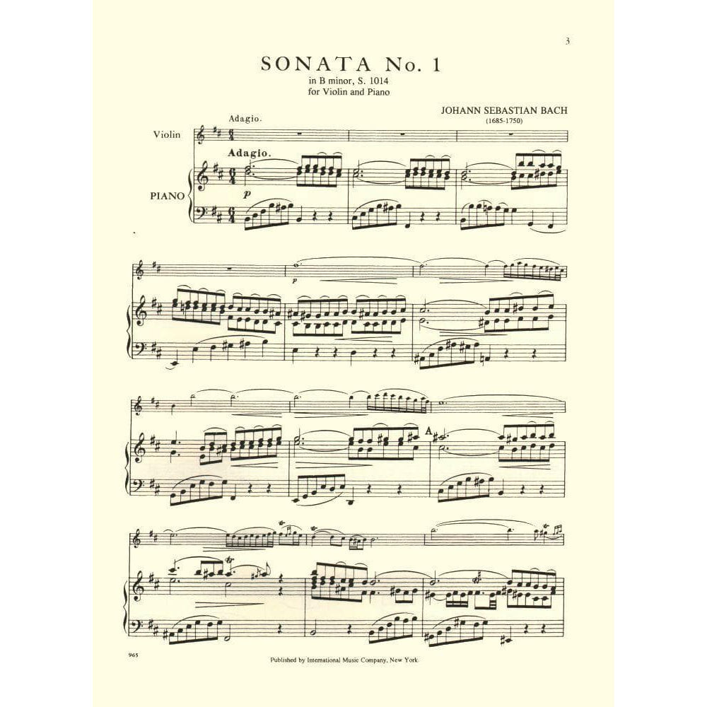 Bach, JS - Sonatas for Violin and Piano Nos 1-3, BWV 1014-1016 - edited by Ferdinand David - International Music Co