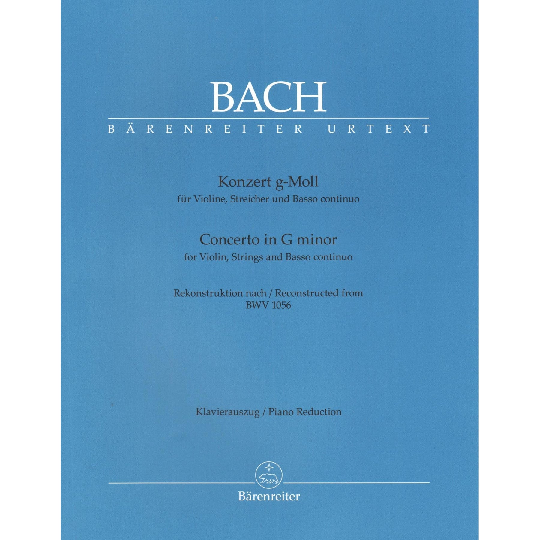 Bach, J.S. - Concerto in G minor, BWV 1056 - for Violin and Piano - Barenreiter URTEXT Edition