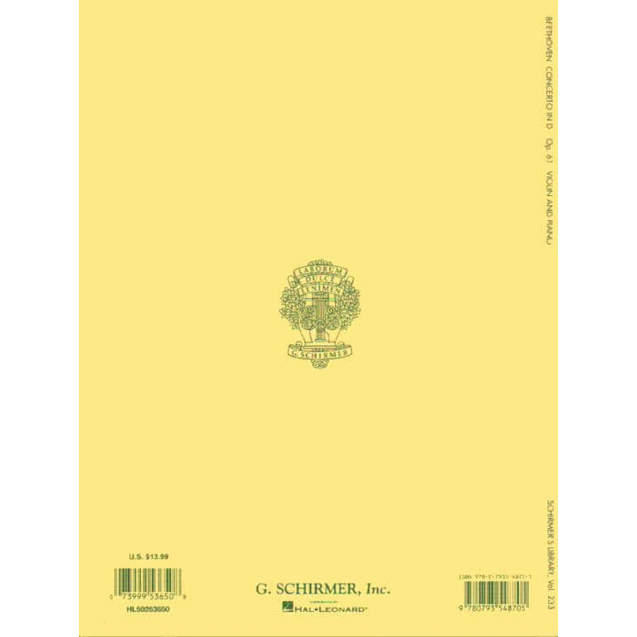 Beethoven, Ludwig - Concerto in D Major Op 61 - Violin and Piano Accompaniment - edited by  Schradieck - Schirmer Edition